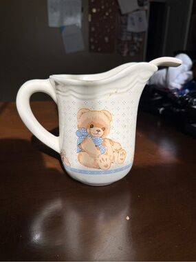 Vintage Tienshan Stoneware Theodore Country Teddy Bear Pitcher & Spoon